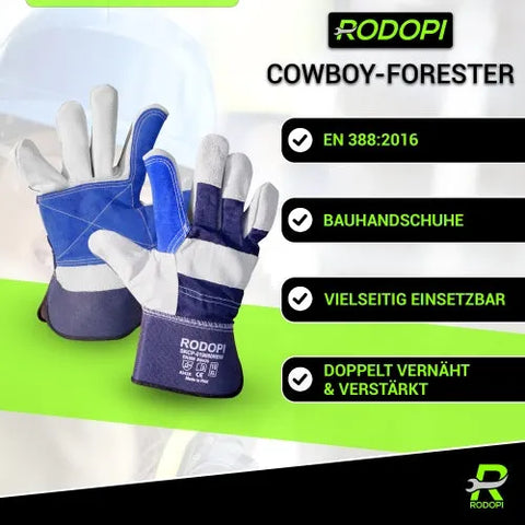 Arbeitshandschuh Doppel Rindspaltleder "Cowboy-Forester" blau