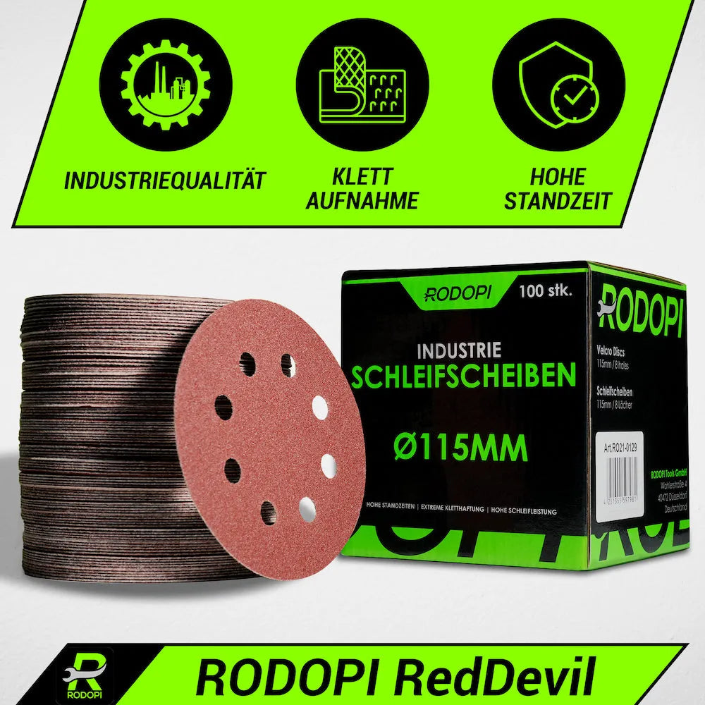 50 Industrie Schleifscheiben "RedDevil" Ø115mm 8-loch